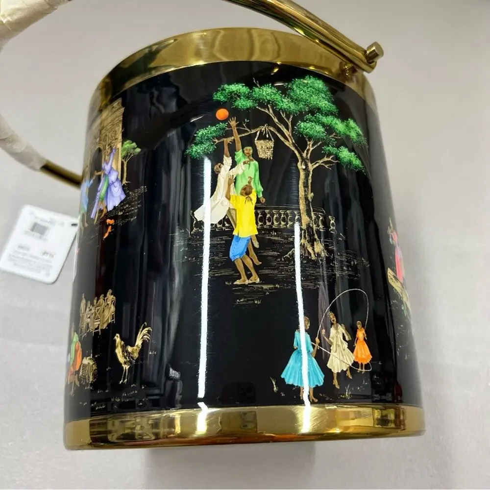 Sheila Bridges x Williams Sonoma Ice Bucket Harlem Toile Double-Wall Black Brass